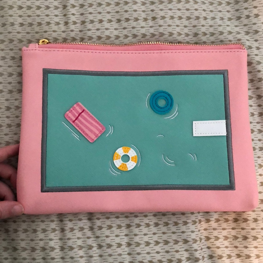 Studio DIY pool pink faux leather clutch